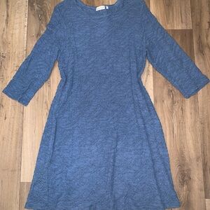 Habitat Blue A-line Dress with 3/4 Cuffed Sleeves and Crew Neck